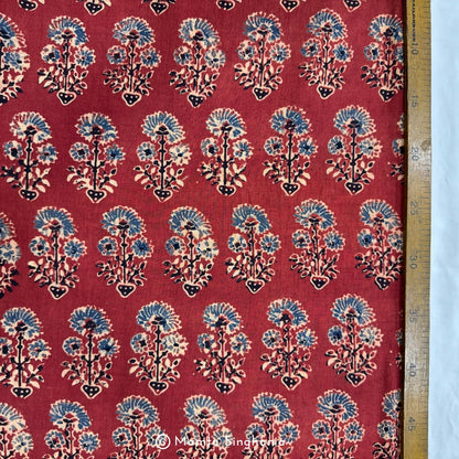 Red Floral Ajrakh Printed Cotton Fabric