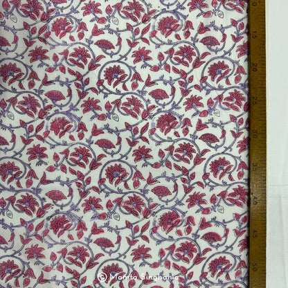 Pink Purple Floral Hand-Block Printed Fabric