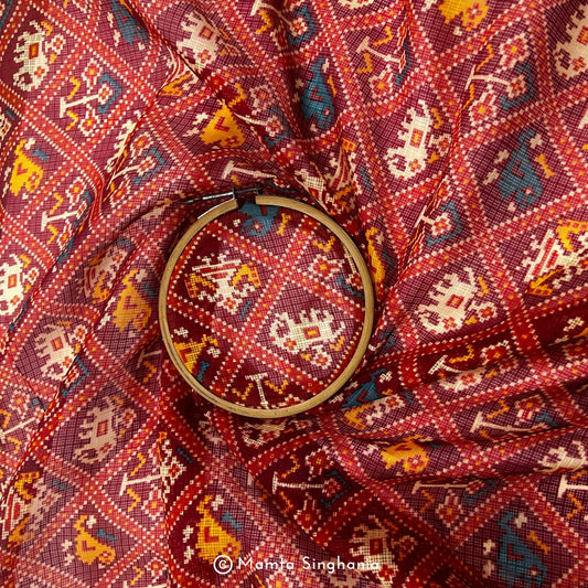 Maroon Patola Printed Kota Doria Fabric