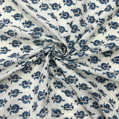 Blue Motif Hand-Block Printed Cotton Fabric