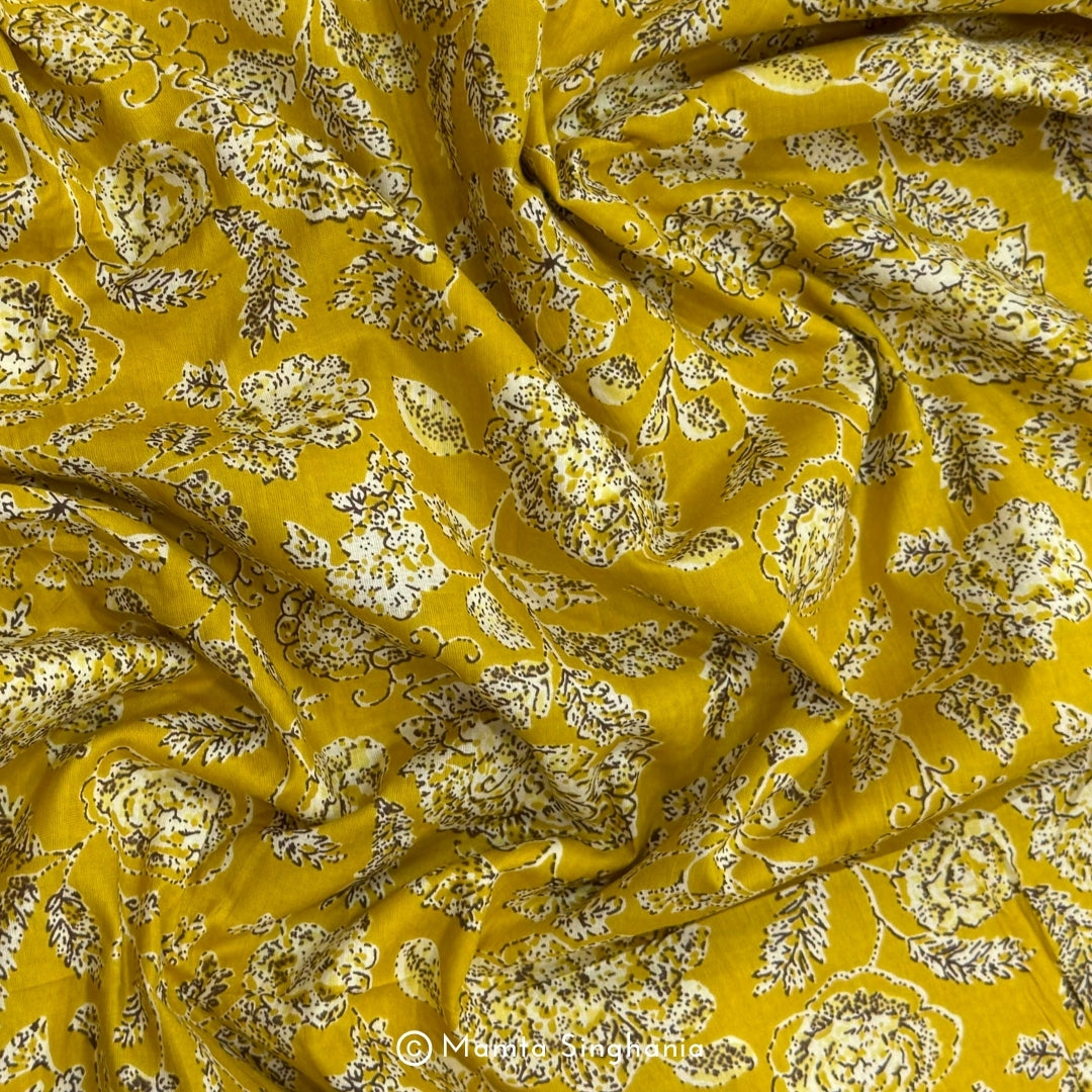 Yellow Floral Printed Cotton Fabric