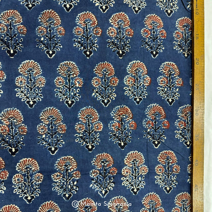 Blue Floral Ajrakh Printed Cotton Fabric