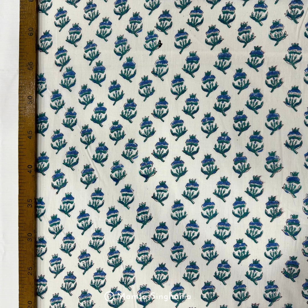 Blue Motif Hand-Block Printed Cotton Fabric