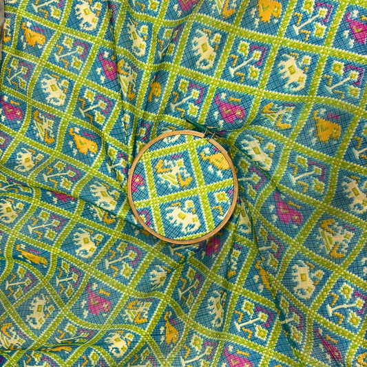 Green Patola Printed Kota Doria Fabric