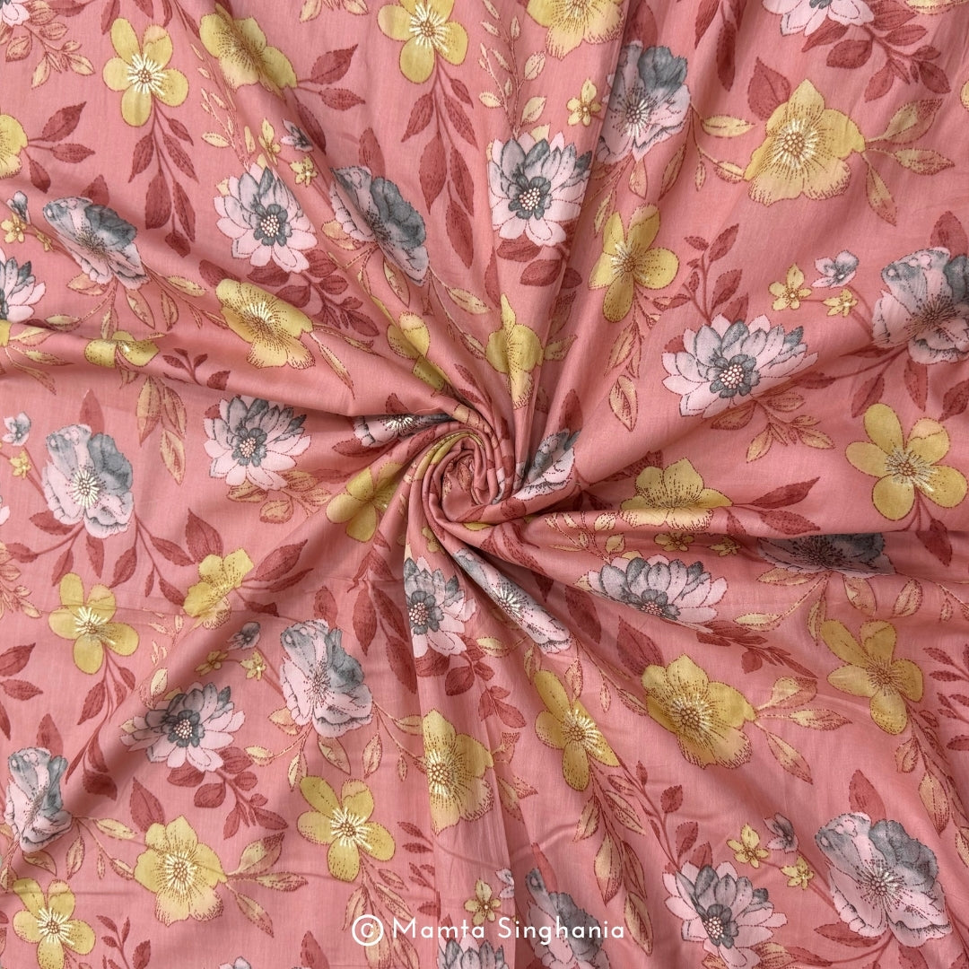 Floral Foil Printed Mulmul Cotton Fabric