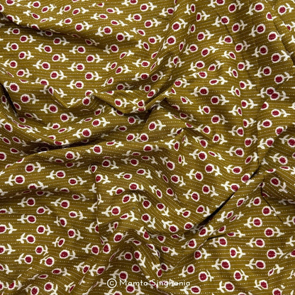 Mustard Red Floral Printed Kantha Cotton Fabric