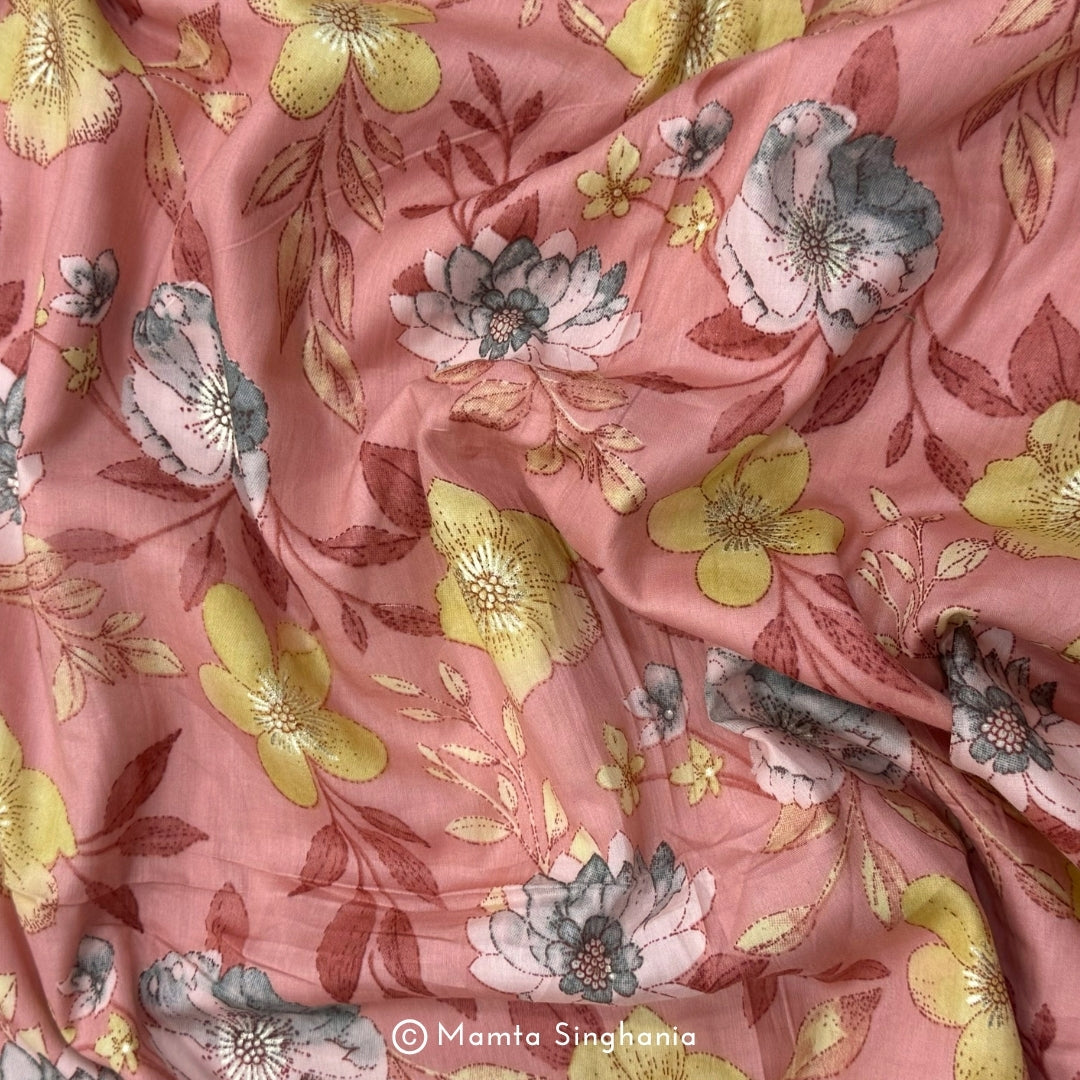 Floral Foil Printed Mulmul Cotton Fabric