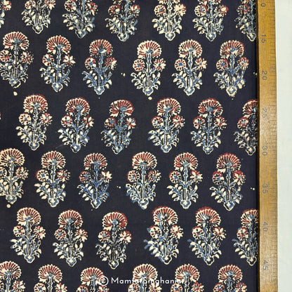 Black Floral Ajrakh Printed Cotton Fabric