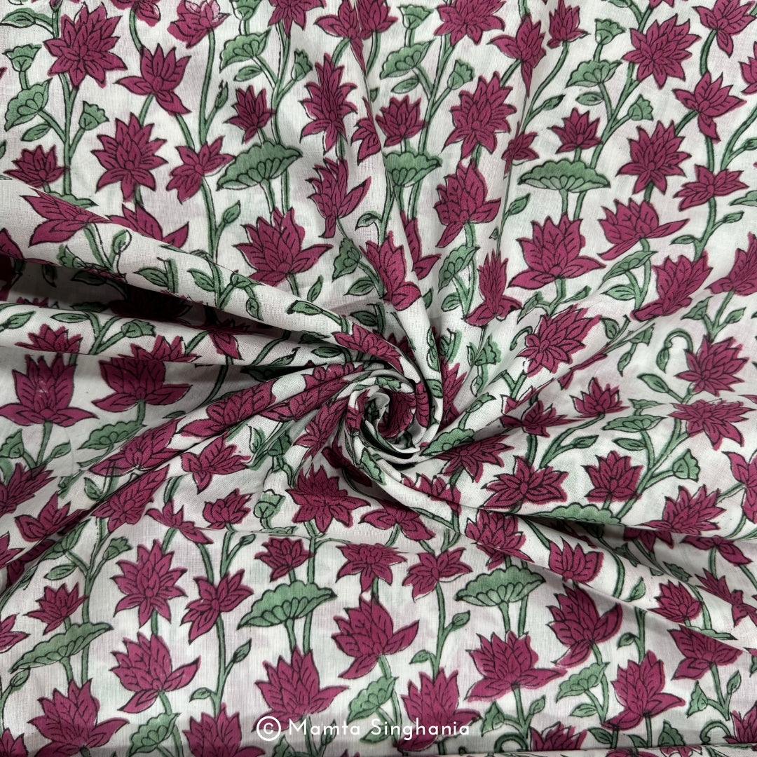 Lotus Hand-Block Printed Cotton Fabric