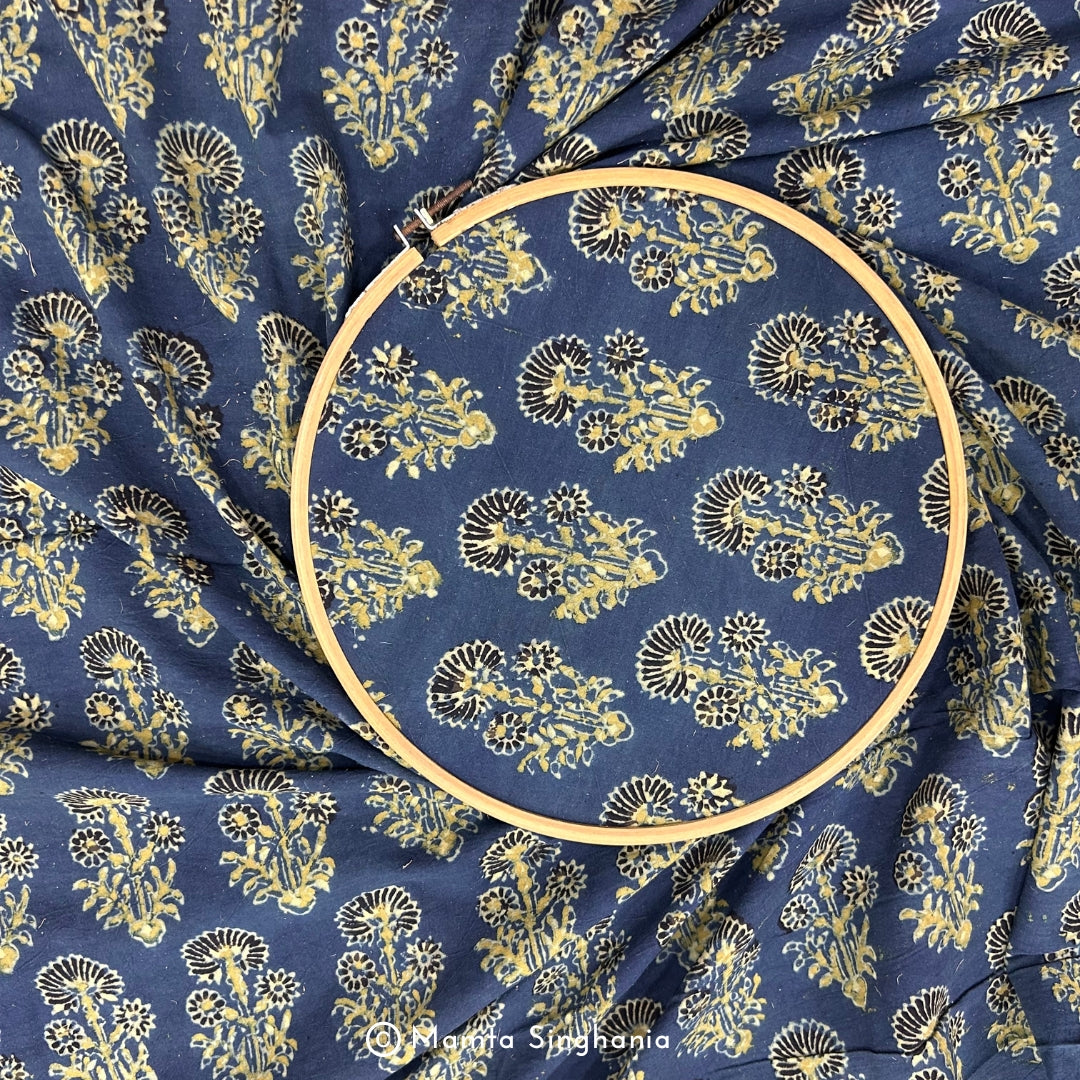 Blue Floral Ajrakh Printed Cotton Fabric