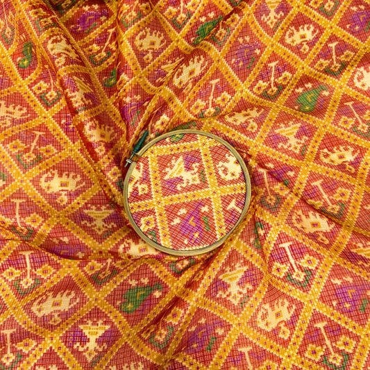 Orange Patola Printed Kota Doria Fabric