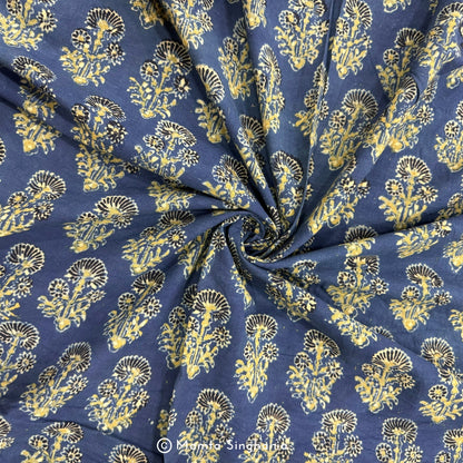 Blue Floral Ajrakh Printed Cotton Fabric