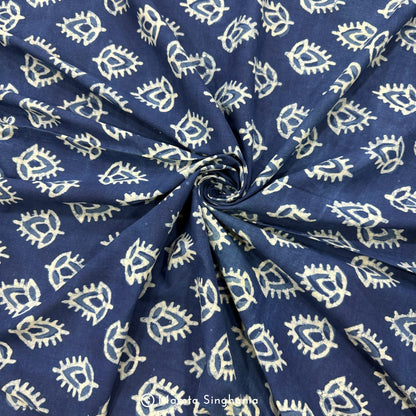 Blue Leaf Ajrakh Printed Cotton Fabric