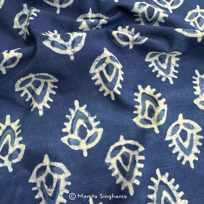 Blue Leaf Ajrakh Printed Cotton Fabric