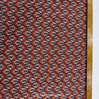 Brown Red Floral Printed Kantha Cotton Fabric