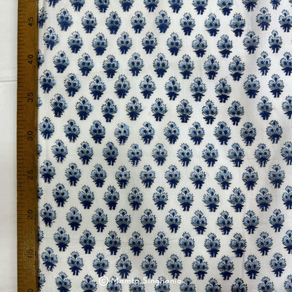 Blue Floral Motif Hand-Block Printed Cotton Fabric