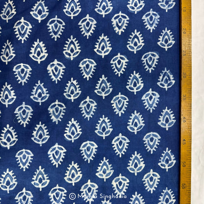 Blue Leaf Ajrakh Printed Cotton Fabric