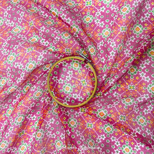 Orange Pink Patola Printed Kota Doria Fabric