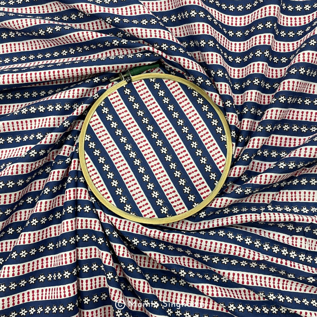 Blue Stripe Printed Cotton Fabric