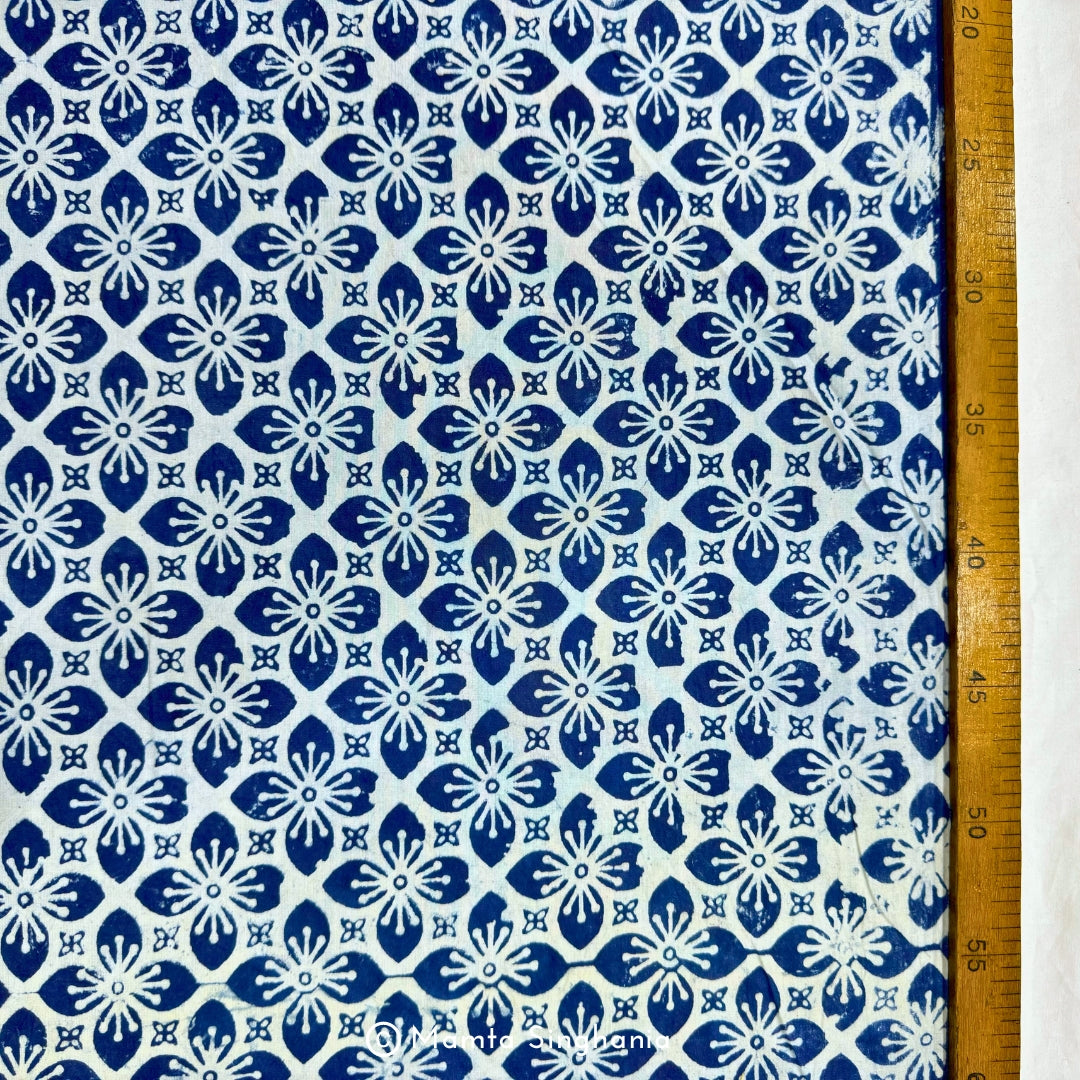 Blue Floral Ajrakh Printed Cotton Fabric