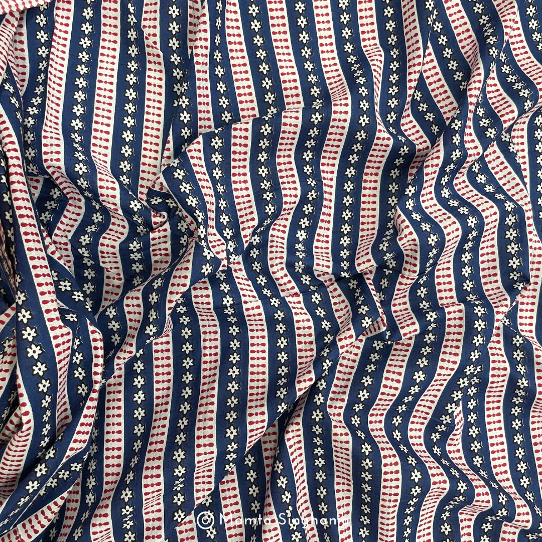 Blue Stripe Printed Cotton Fabric