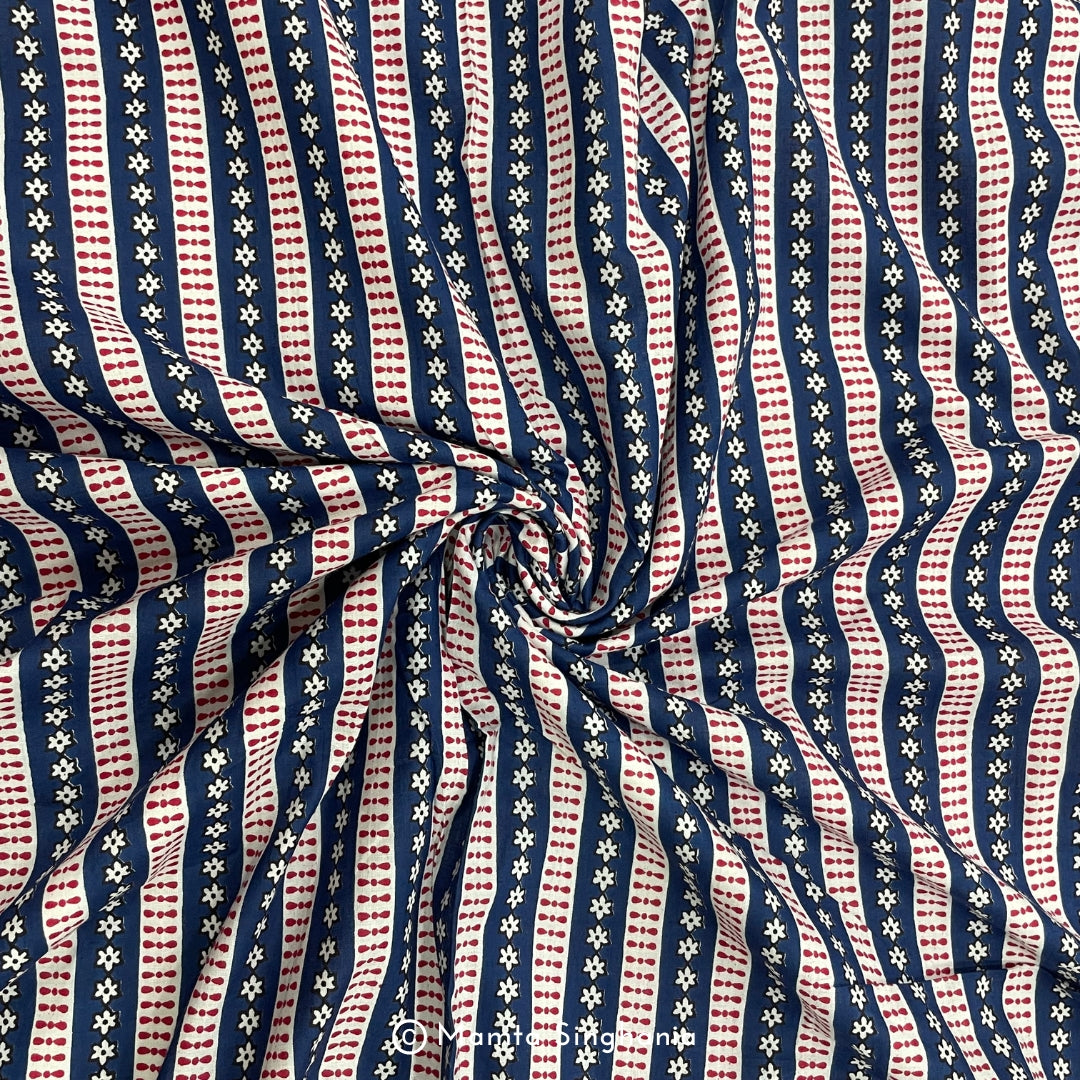 Blue Stripe Printed Cotton Fabric