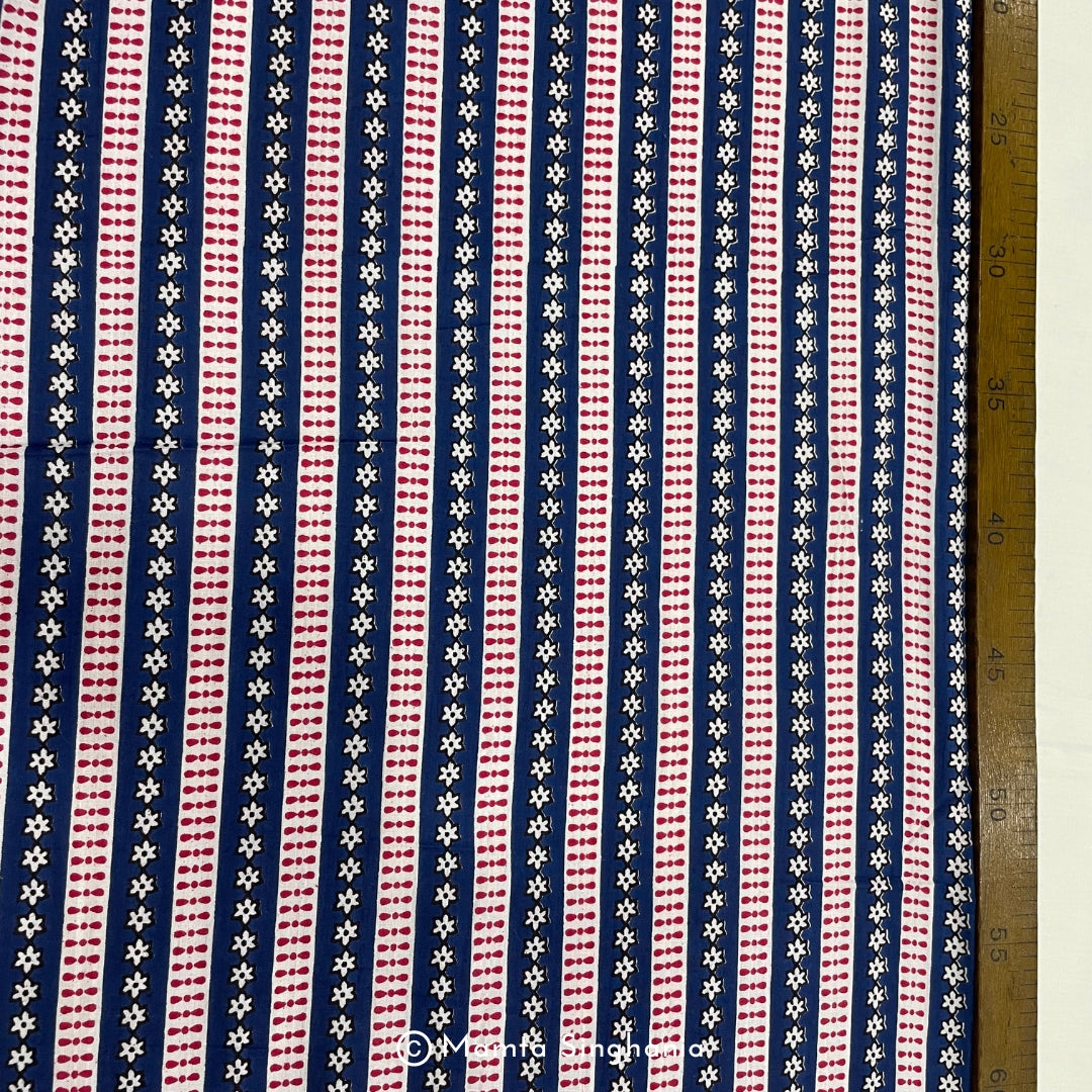 Blue Stripe Printed Cotton Fabric