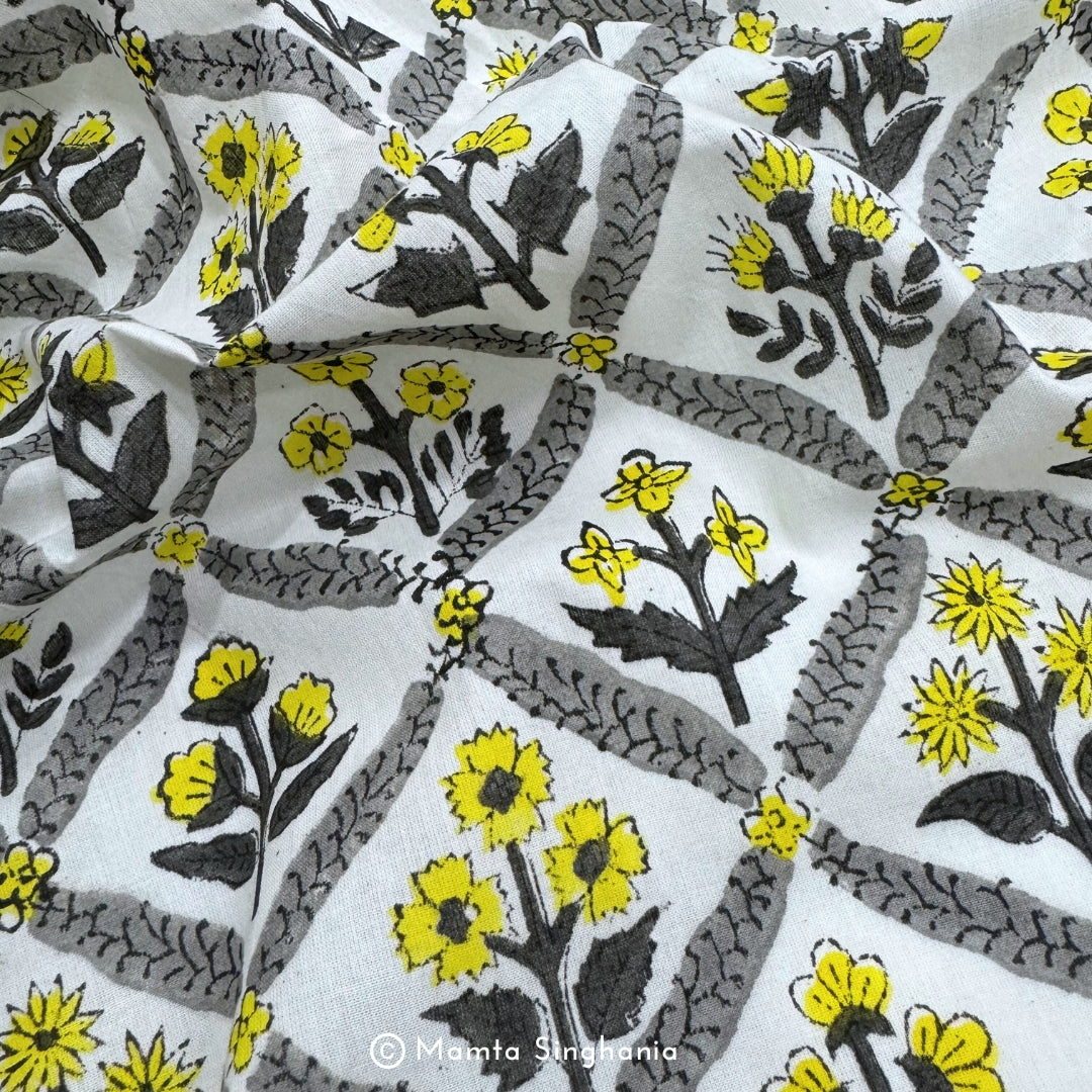 Floral Hand-Block Printed Cotton Fabric